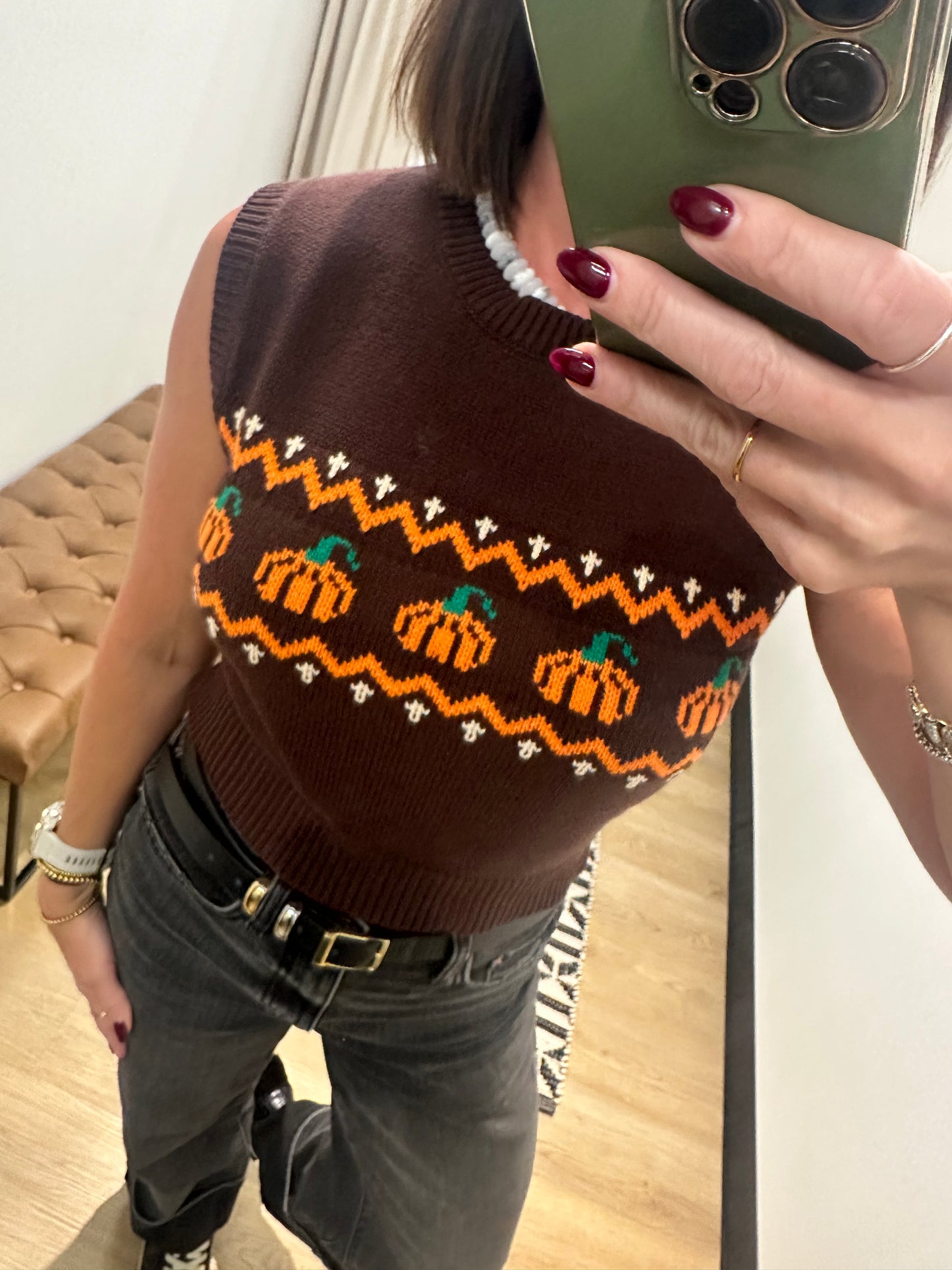 Pumpkin Crop Sweater Vest