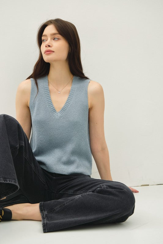 Carly Knit Tank- Denim