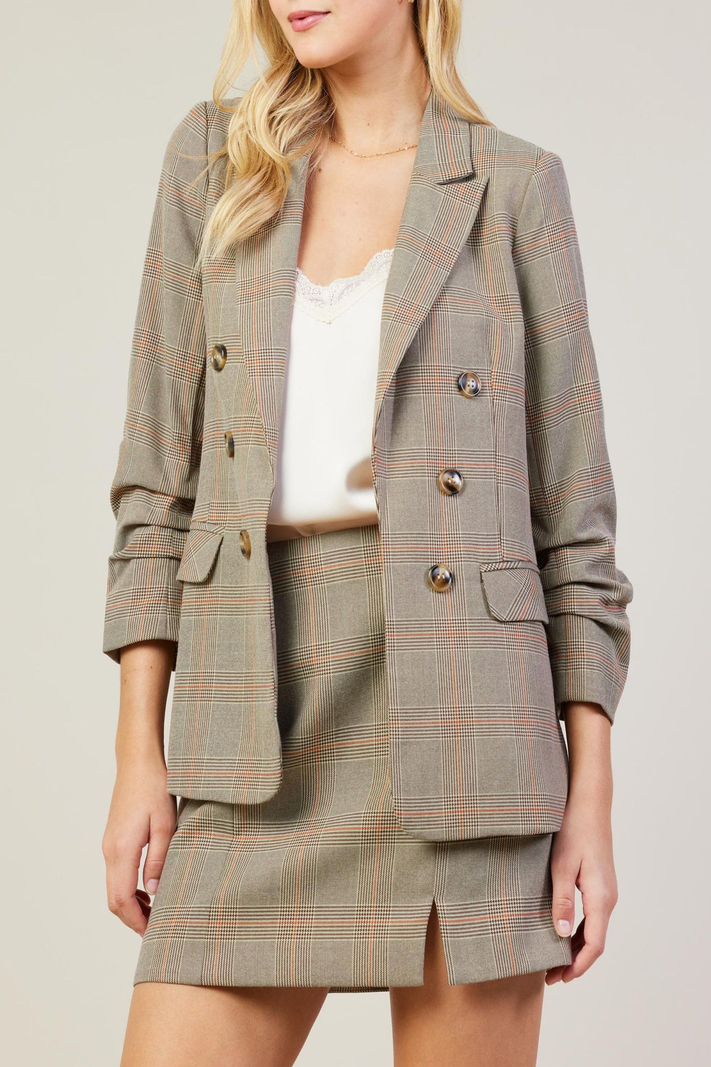 Angie Plaid Blazer- Brown