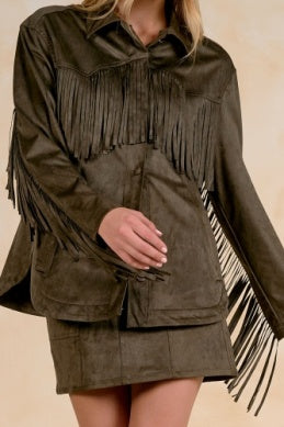 Paloma Fringe Shirt Jacket- Olive