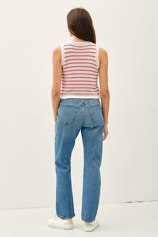 Mabel Stripe Sweater Tank-Red