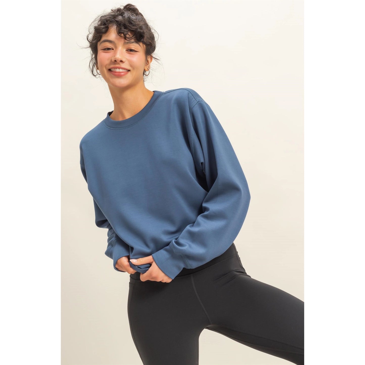 Katie Scuba Classic Crew Sweatshirt- Dusty Navy