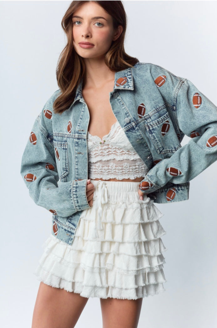 Football Embroidered Denim Jacket