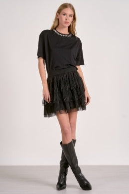 Aubree Embellished Tee- Black