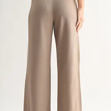 Luxe Sand Wash Rib Wide Leg Pant- Taupe