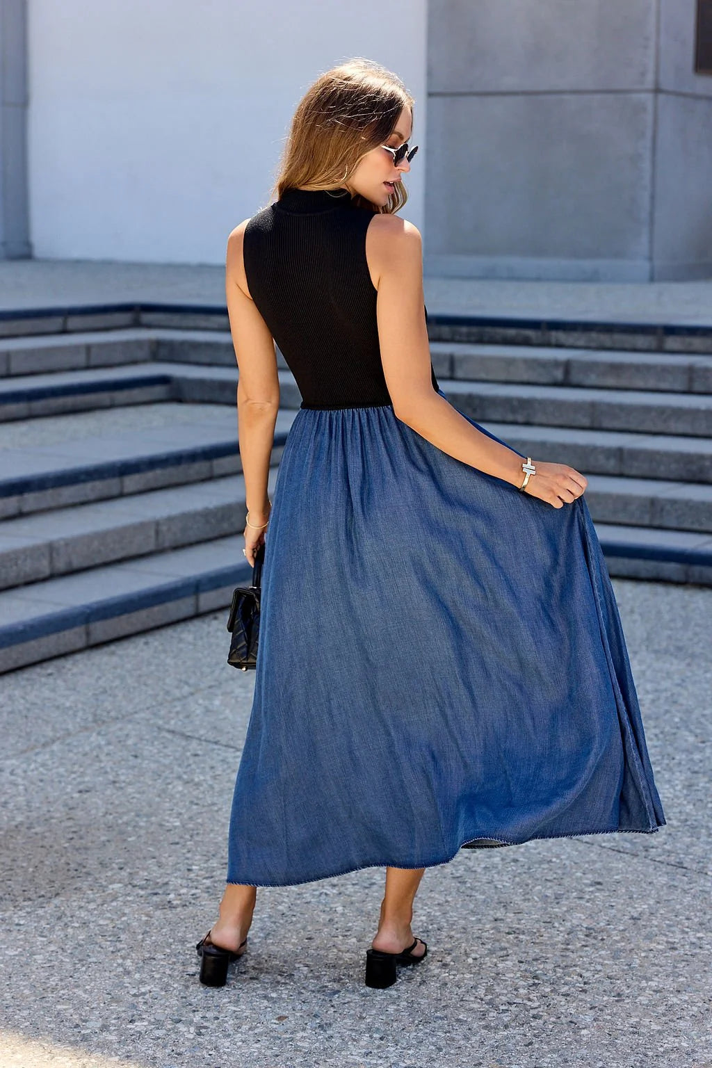 Skyler Black/Denim Midi Dress
