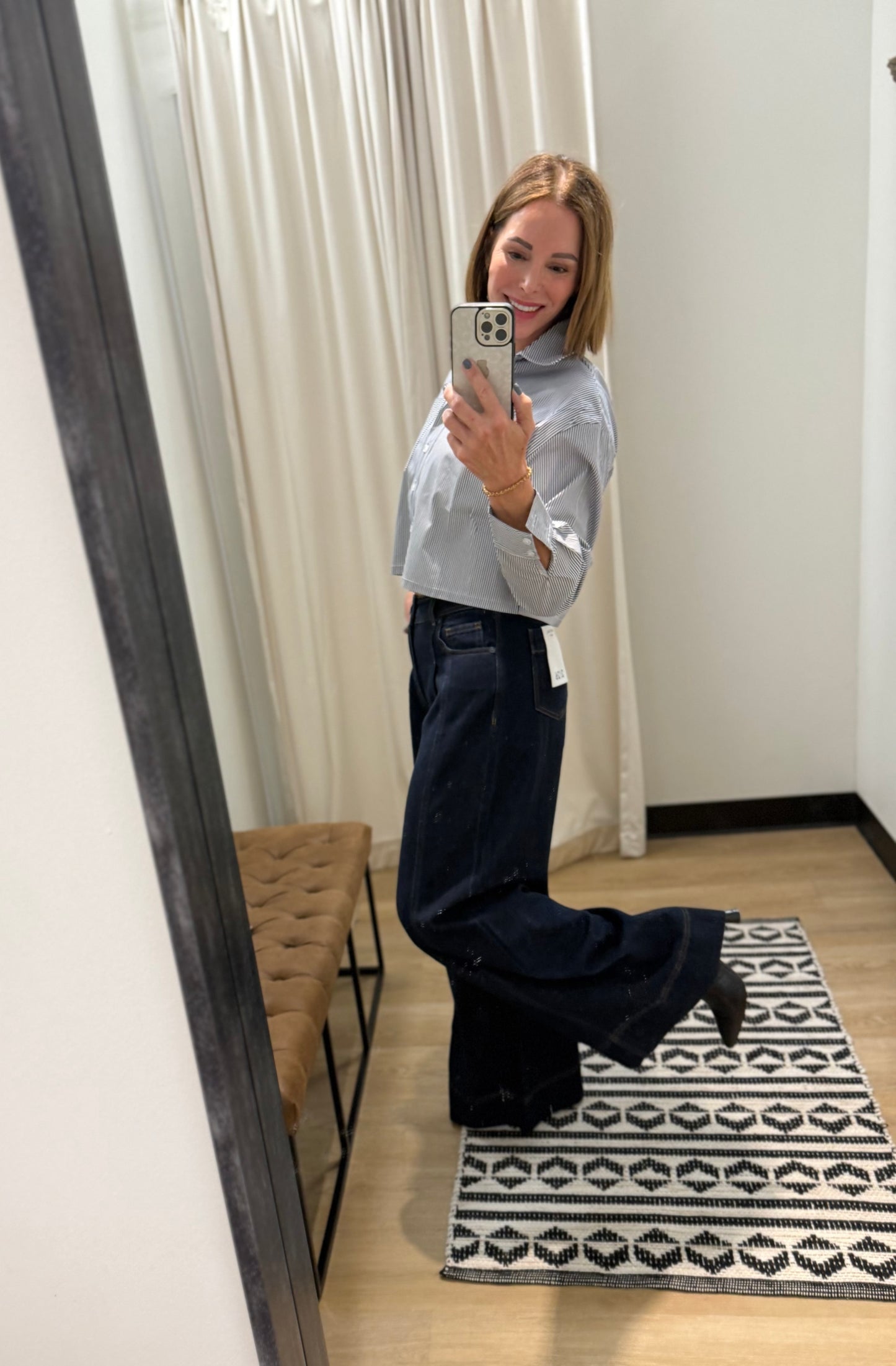 Cheryl Stripe Button Down- Dark Navy