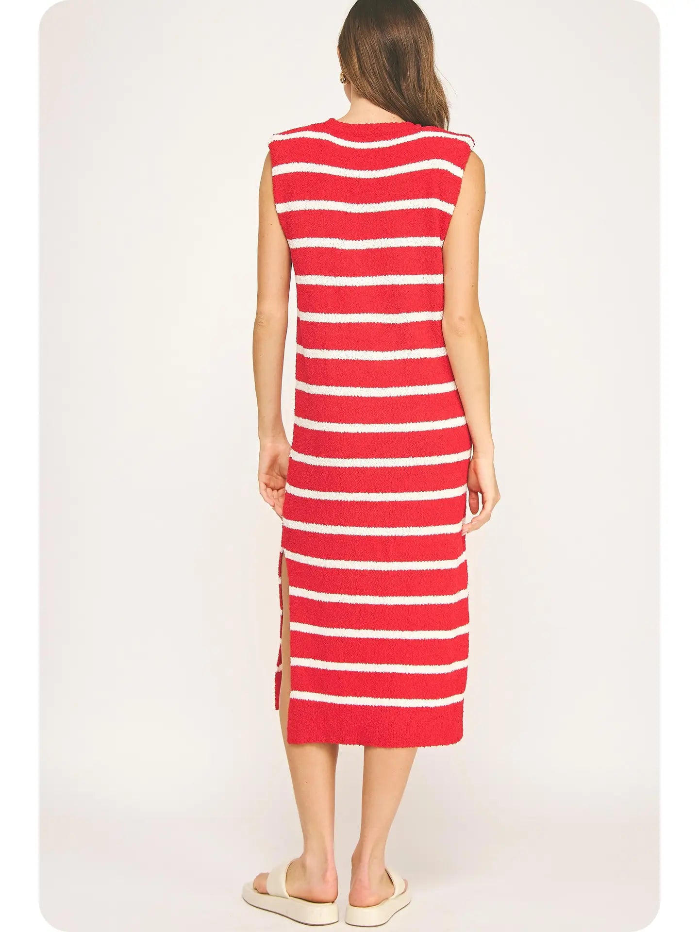Alice Textured Striped Knit Dress- Red