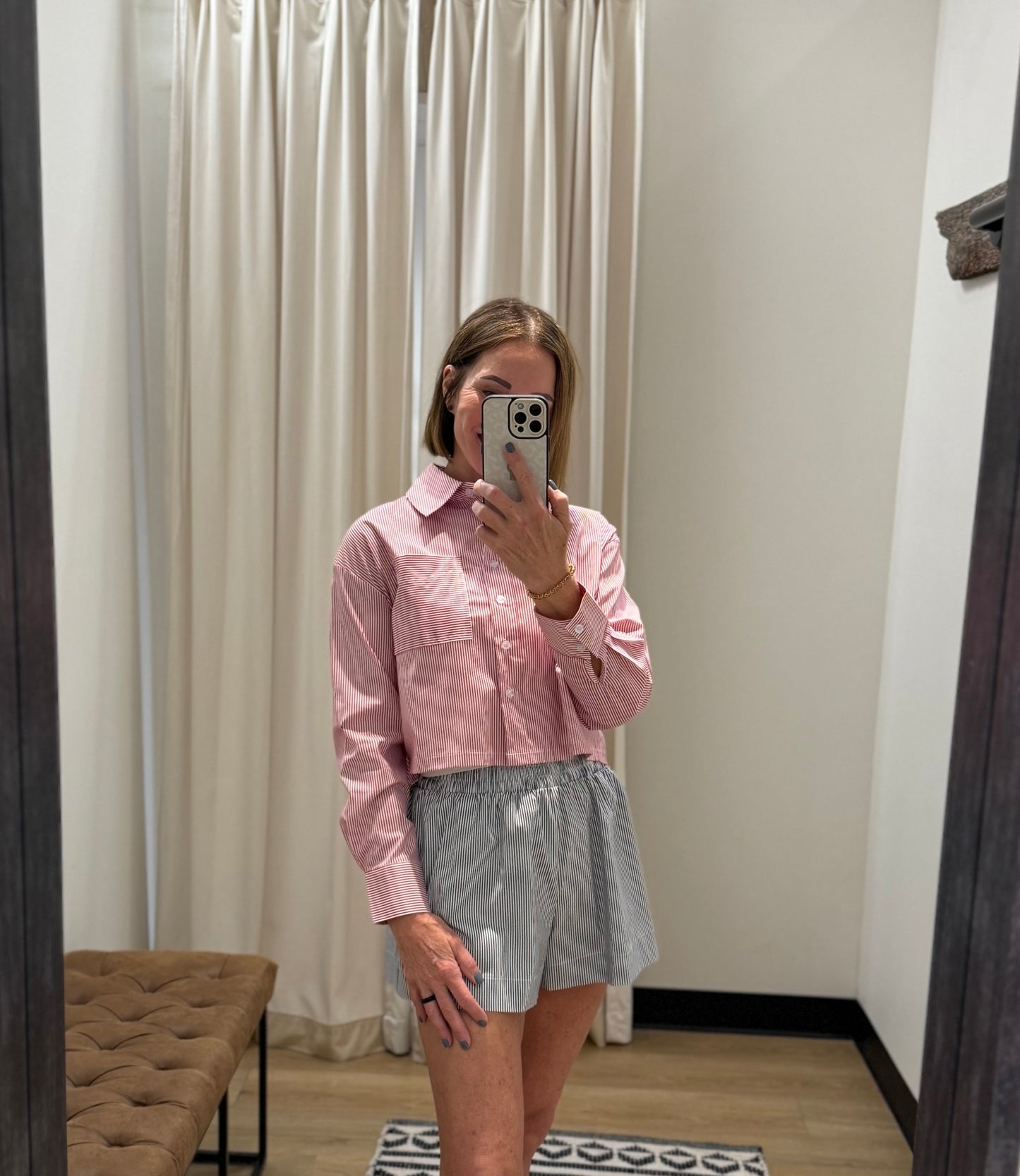 Cheryl Stripe Button Down- Red