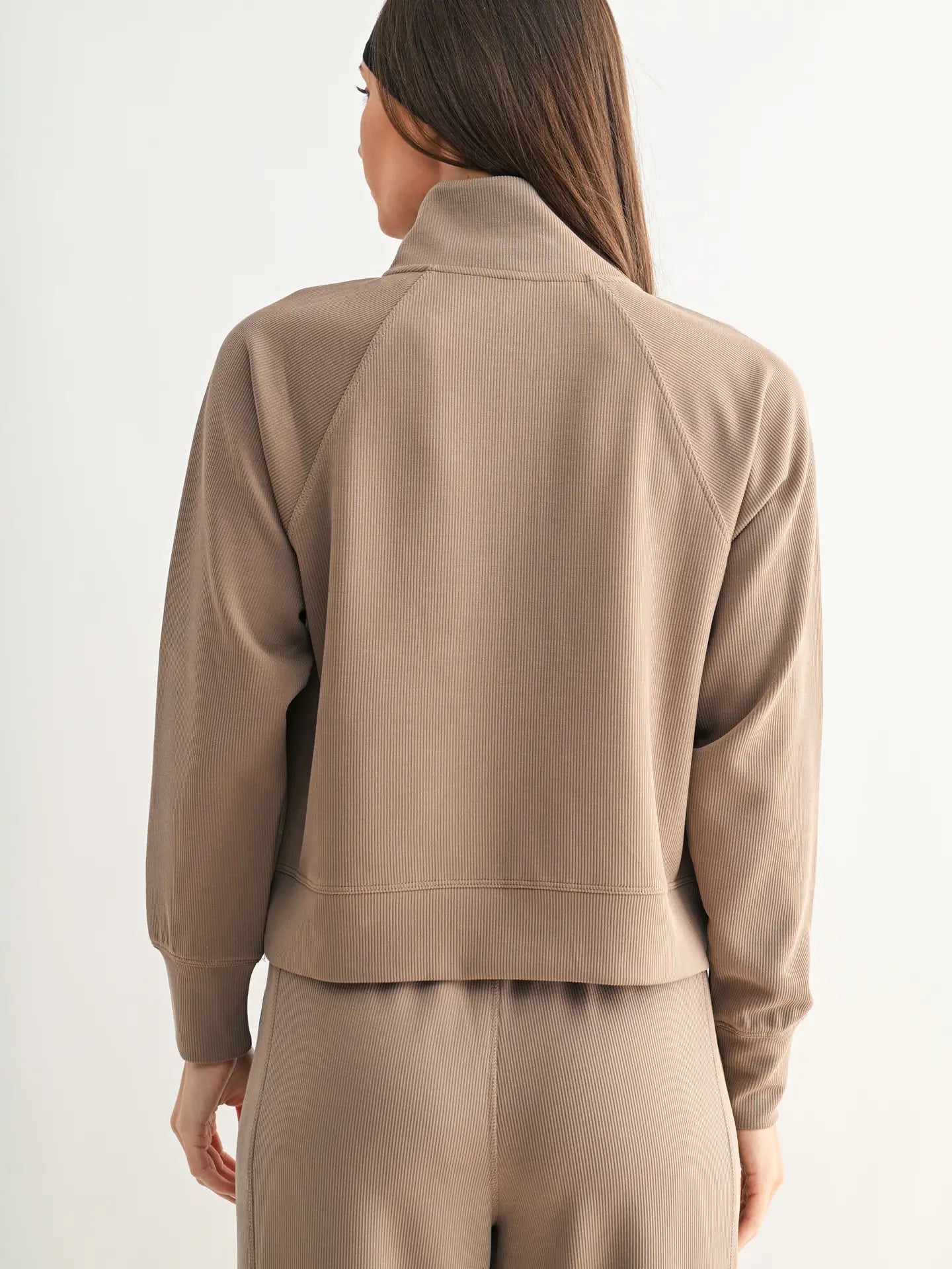 Luxe Sand Wash Rib 1/4 Zip Top- Taupe