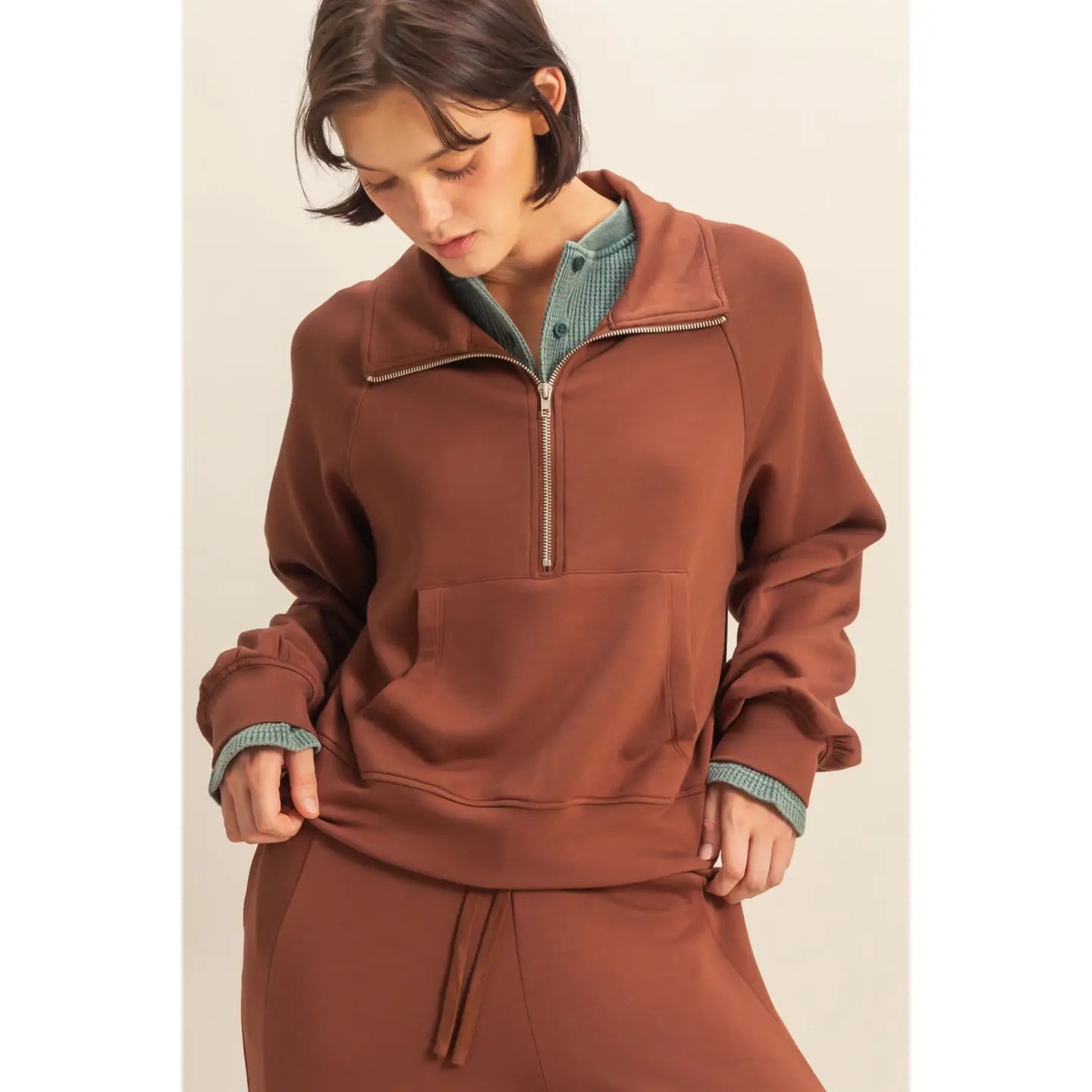 Julie Front Zip Sweatshirt Chestnut