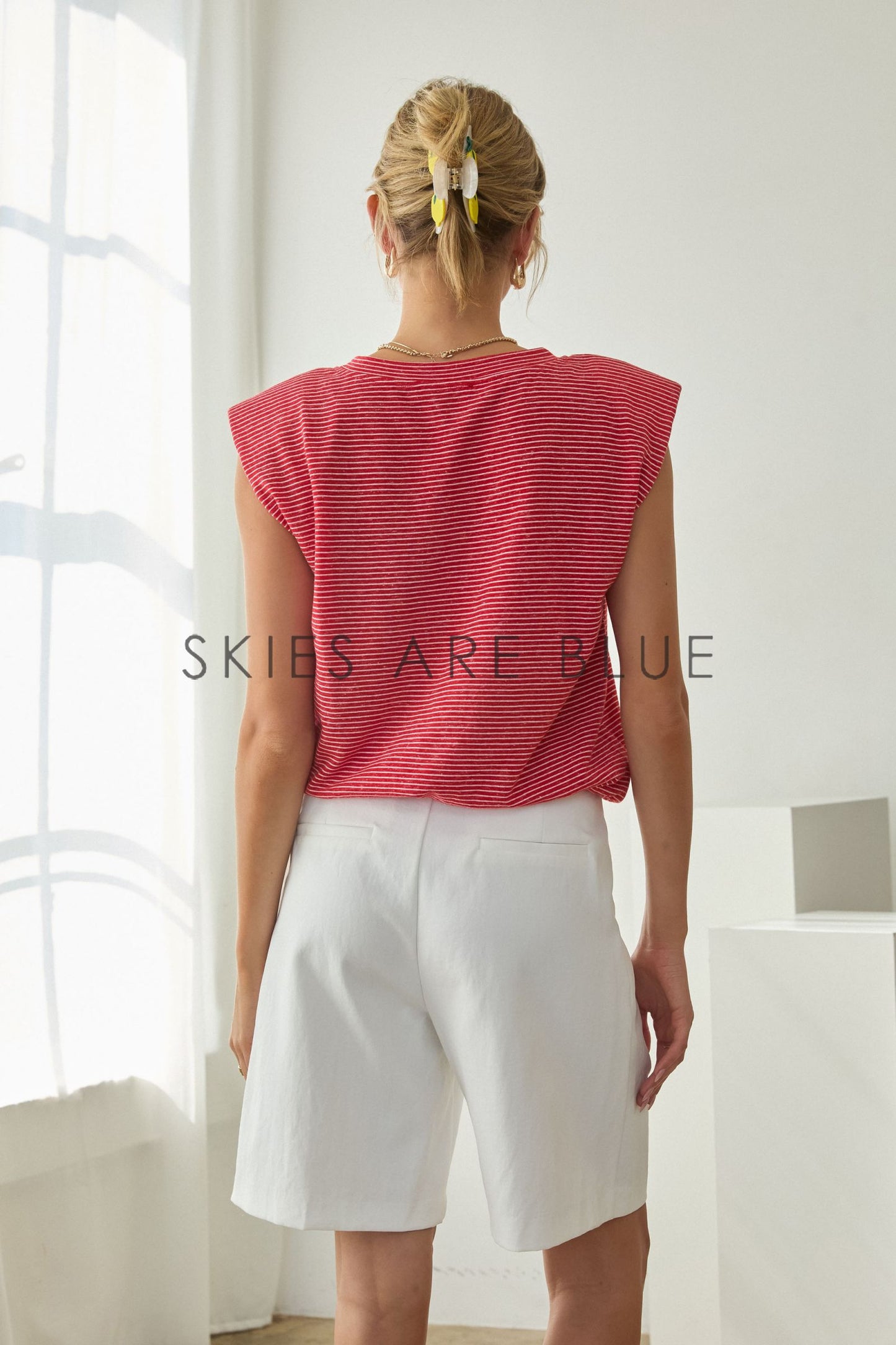Ava Stripe Knit Bubble Hem- Red