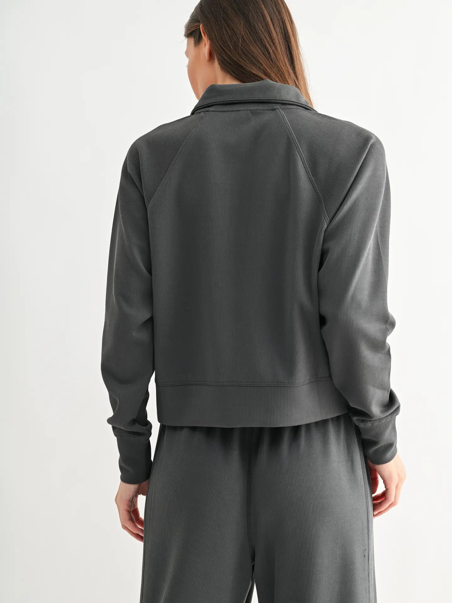 Luxe Sand Wash Rib 1/4 Zip Top- Grey
