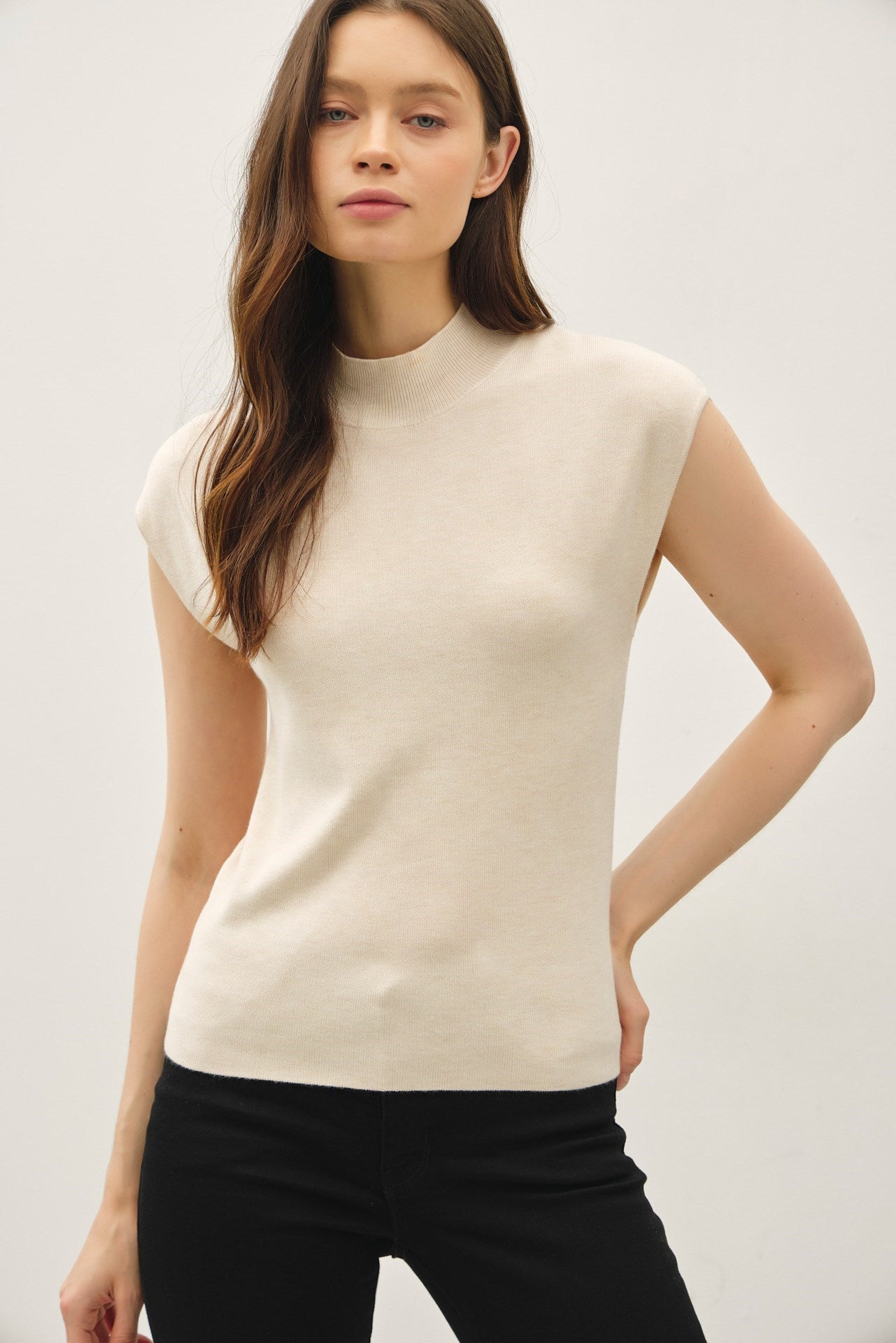 Mason Mock Neck Top- Oatmeal