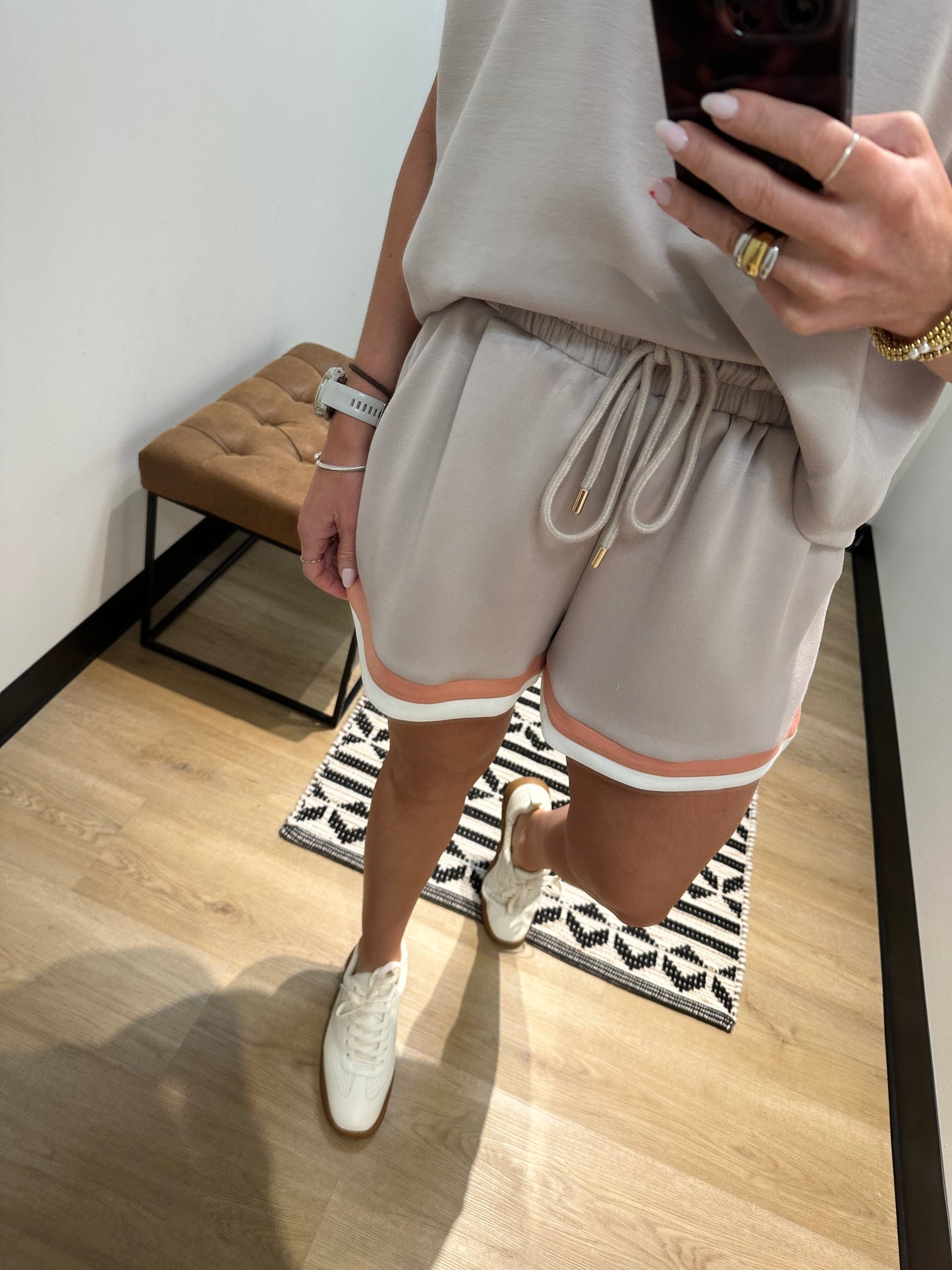 Jenny Stripe Trim Short Set- Oatmeal