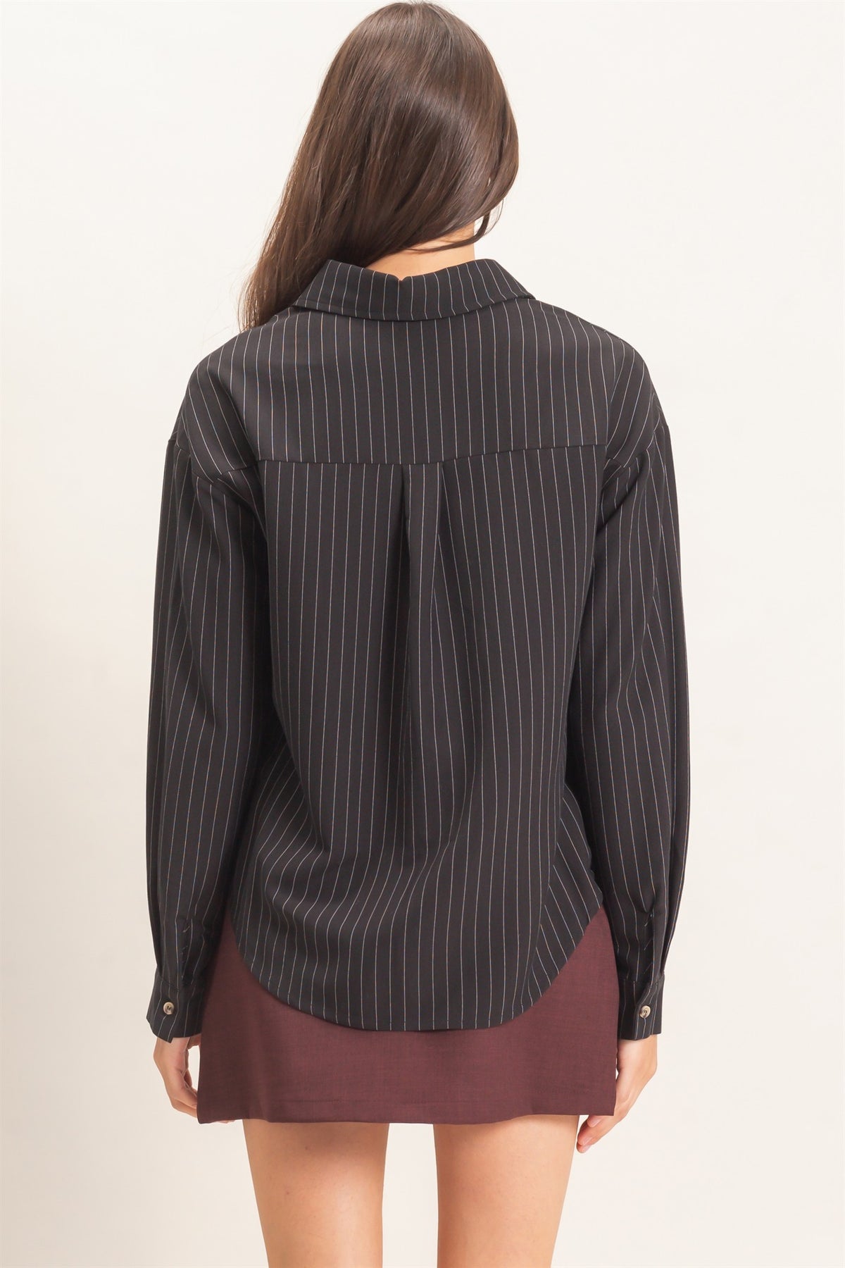 Leti Pinstripe Button Up- Black