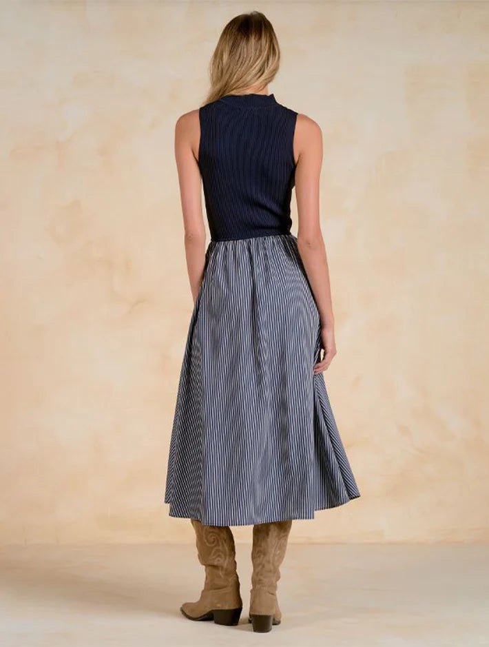 Jacki Mock Neck Navy Stripe