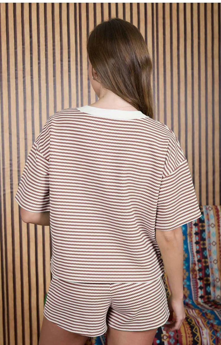 Keri Stripe Henley- Rust