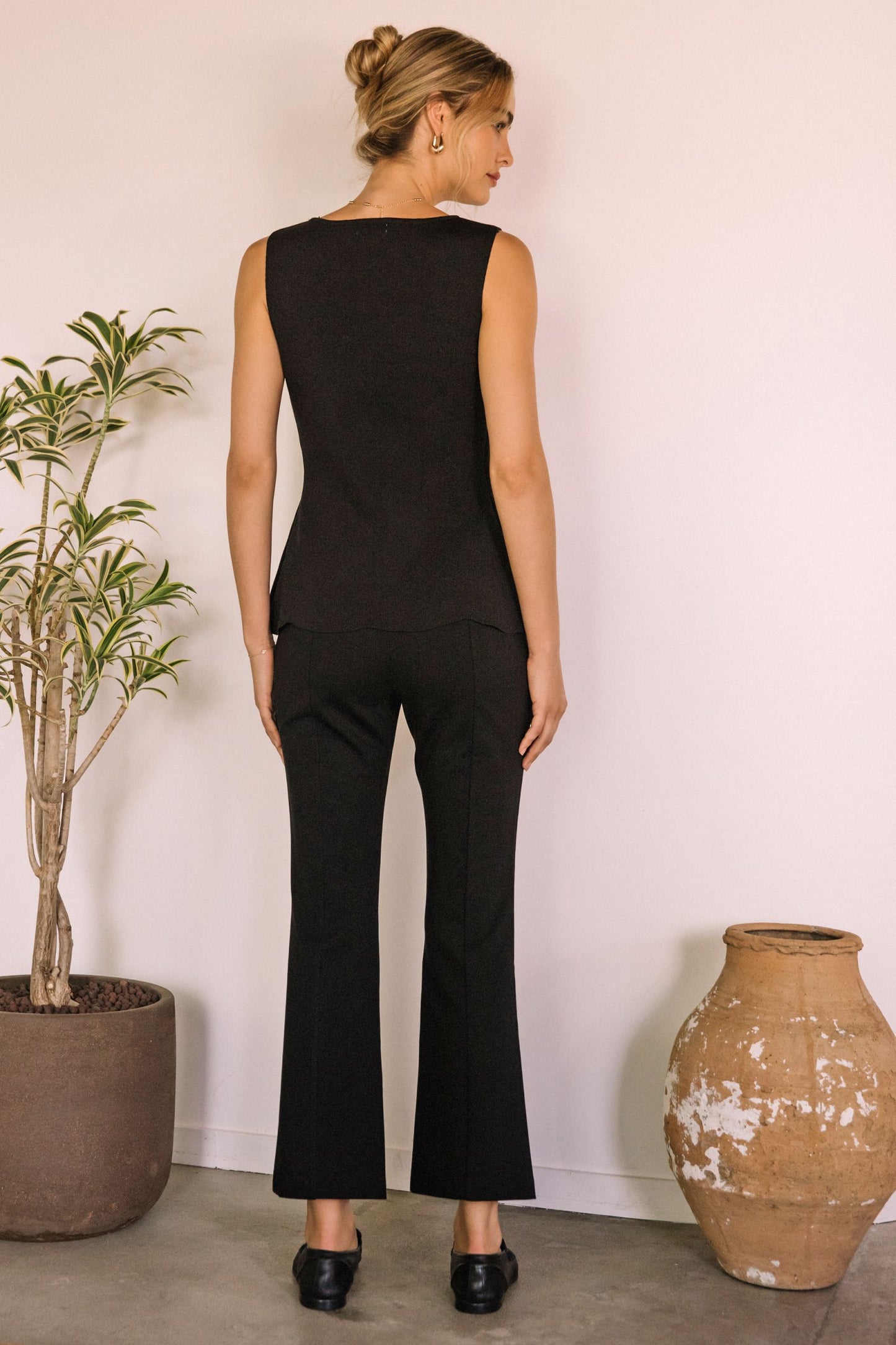 Elaine Gold Button Vest- Black