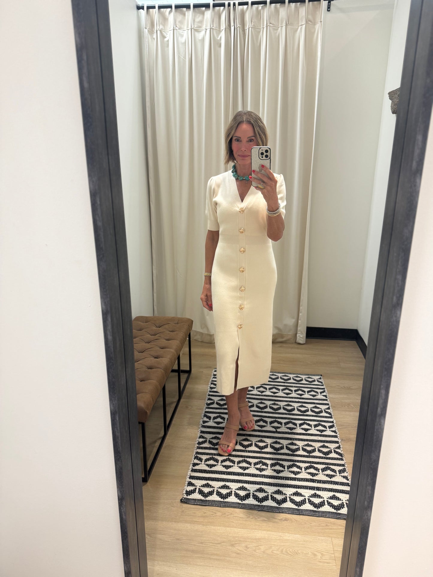 Tiffany Ribbed Short Sleeve Dress- Ivory