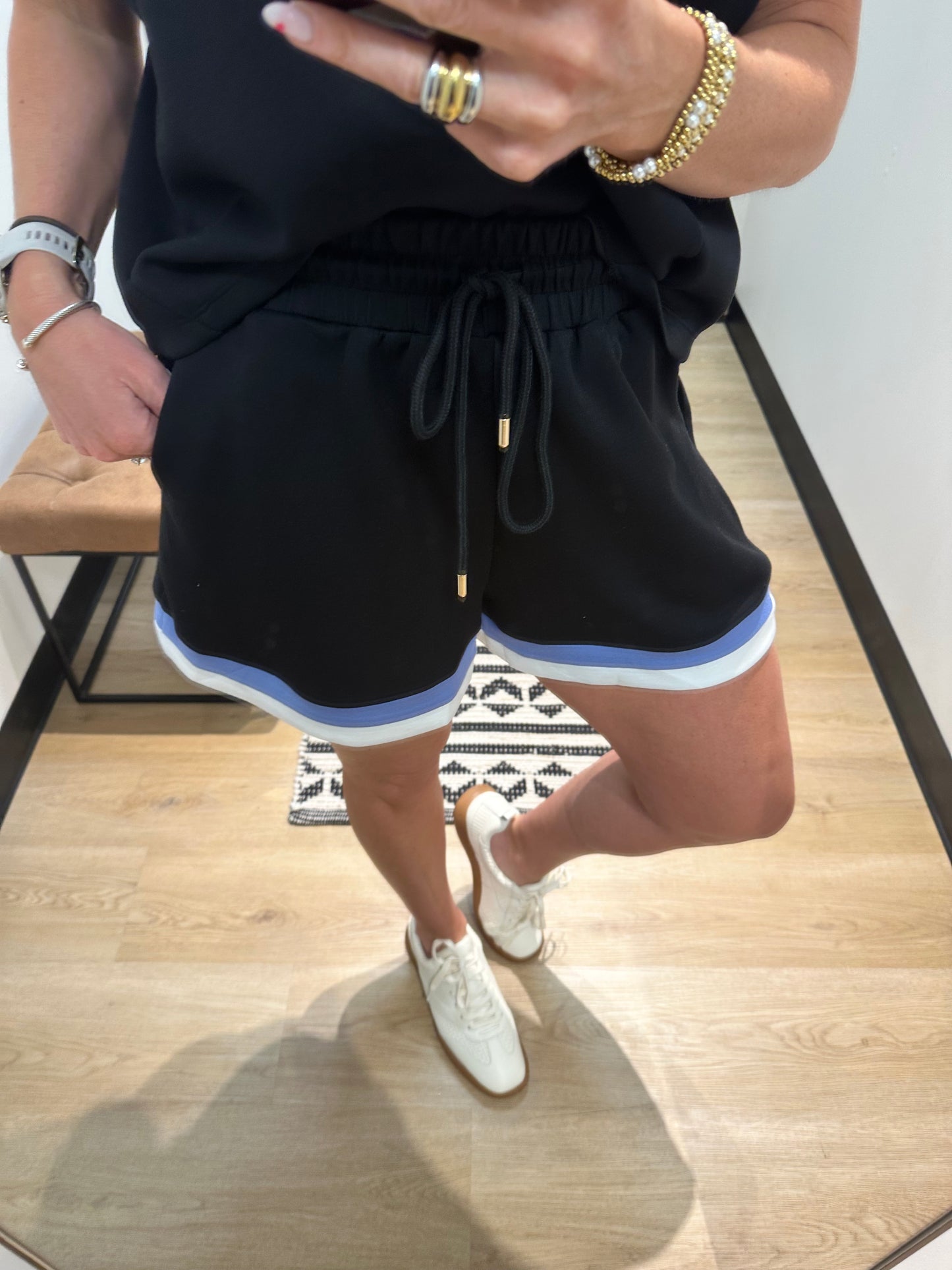 Jenny Stripe Trim Short Set- Black