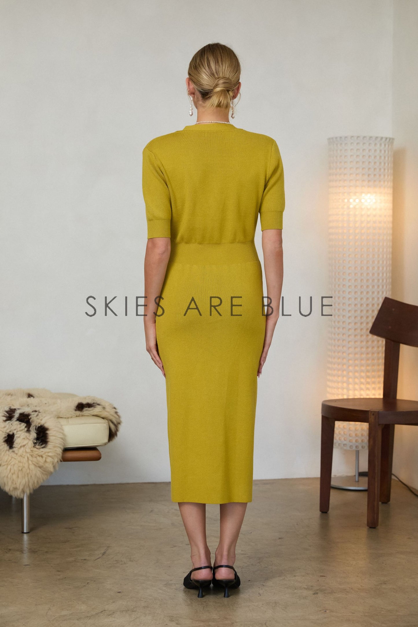 Tiffany Ribbed Short Sleeve Dress- Chartreuse