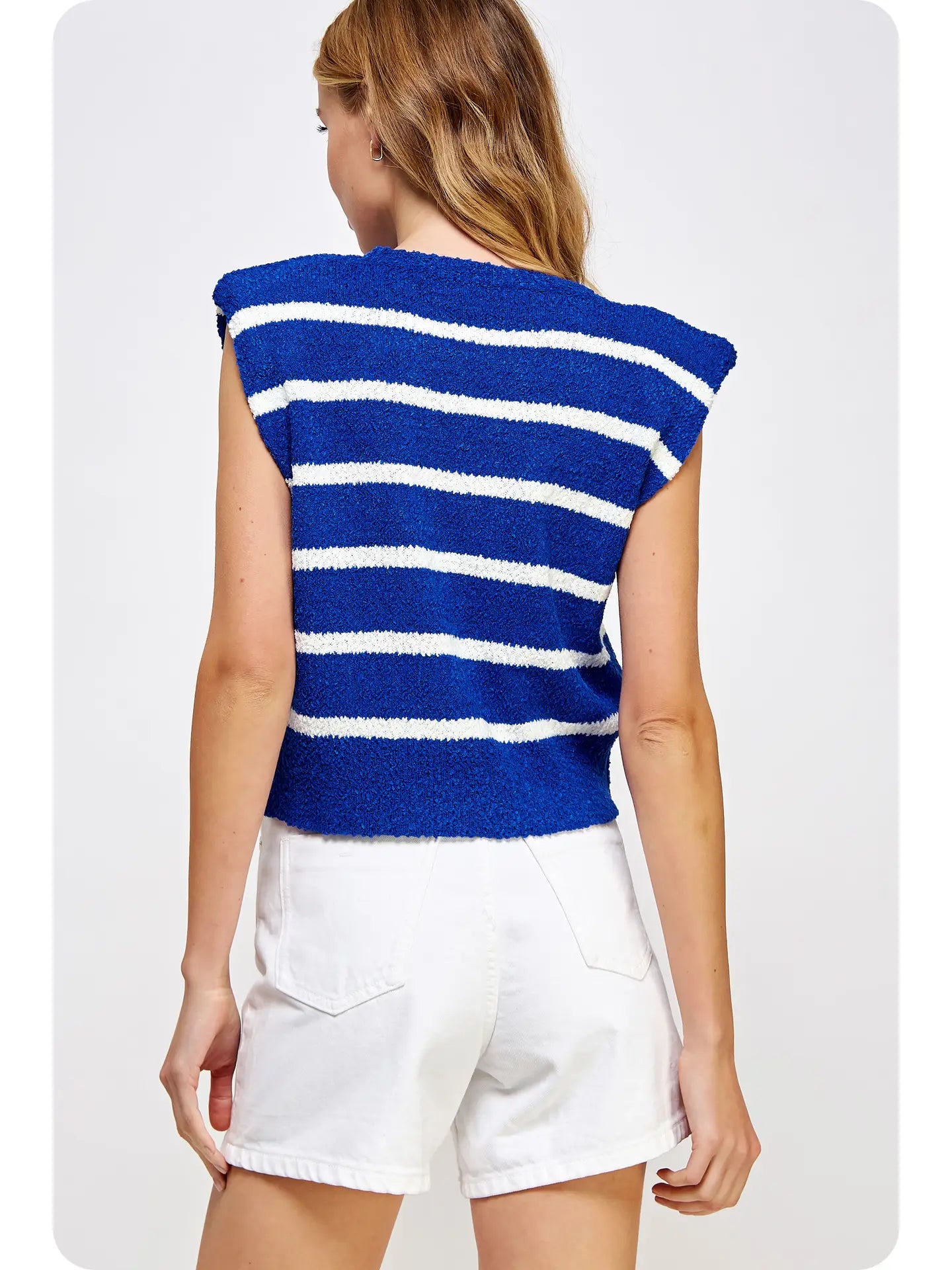 Anna Sleeveless Textured Striped Knit Top- Blue