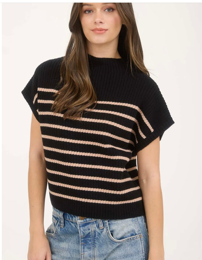 Diana Stripe Mock Neck- Black