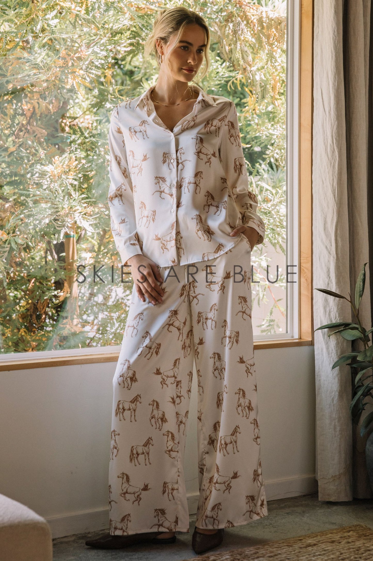 Loretta Satin Horse Print Pants