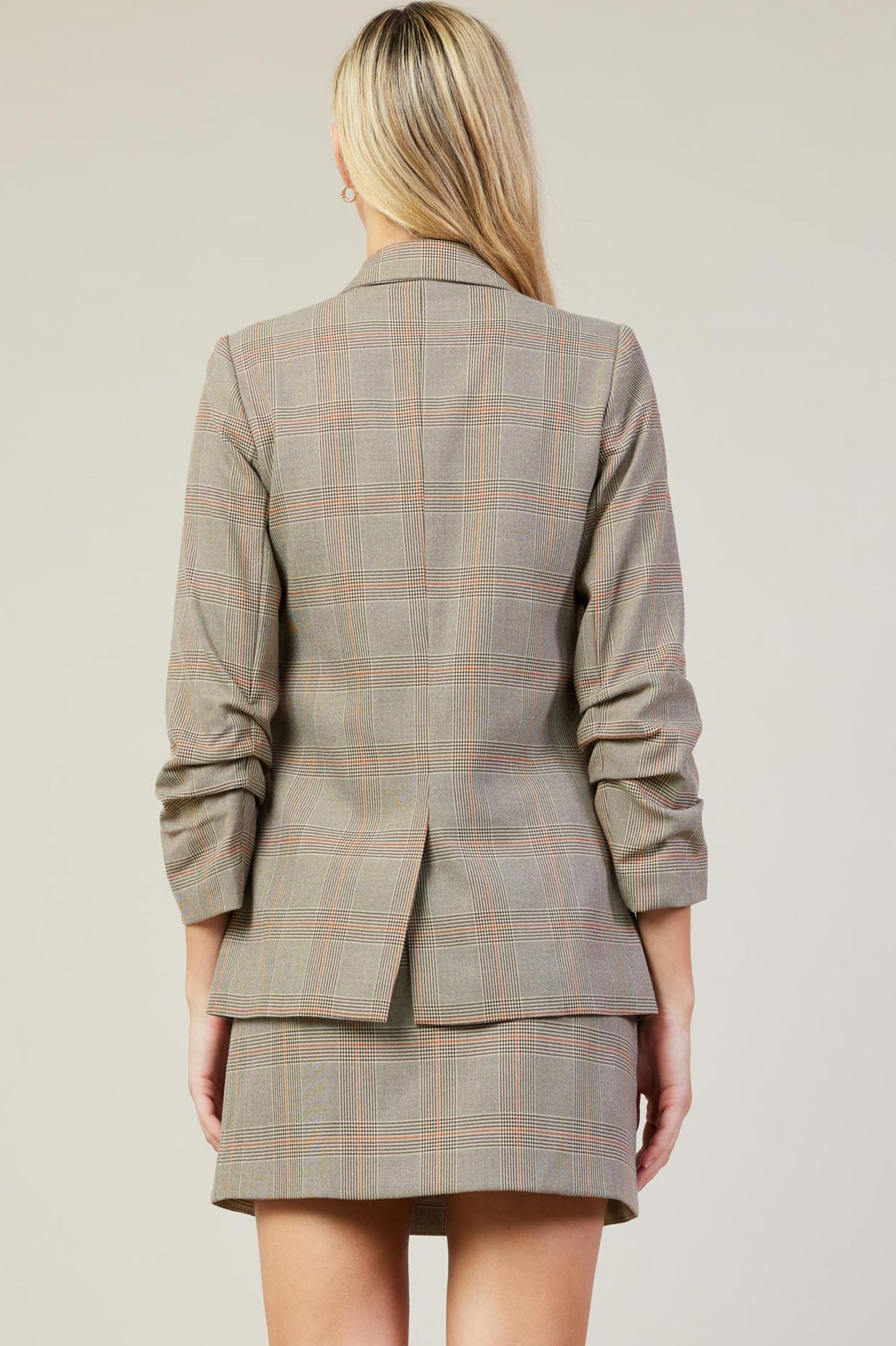 Angie Plaid Blazer- Brown