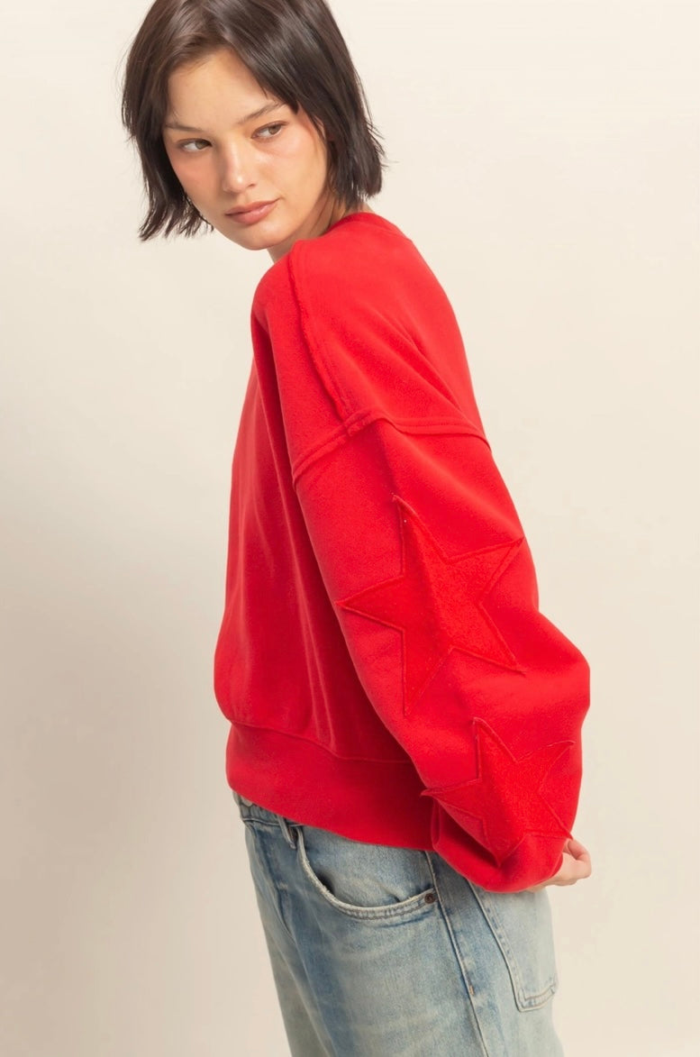 Star Patch Sweatshirt- Red