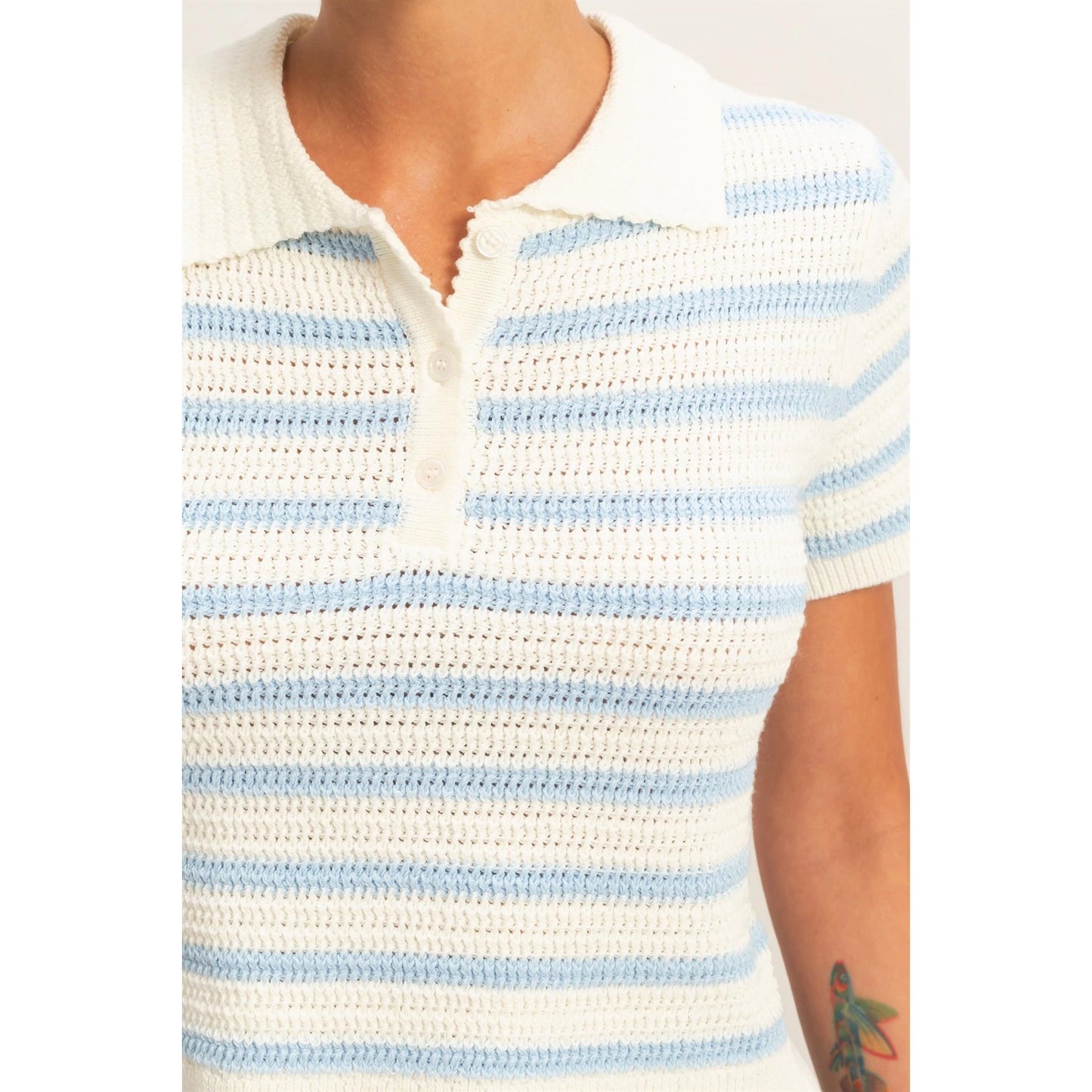 Marie Knit Polo Top- Blue
