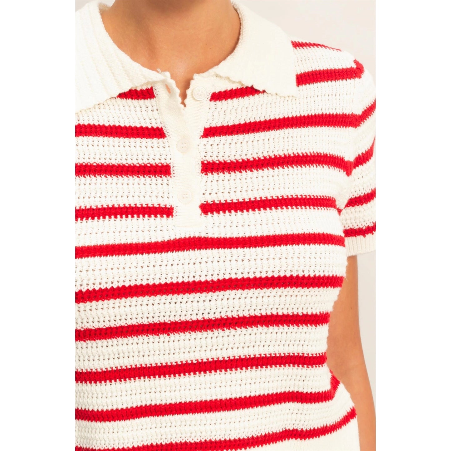 Marie Knit Polo Top- Red