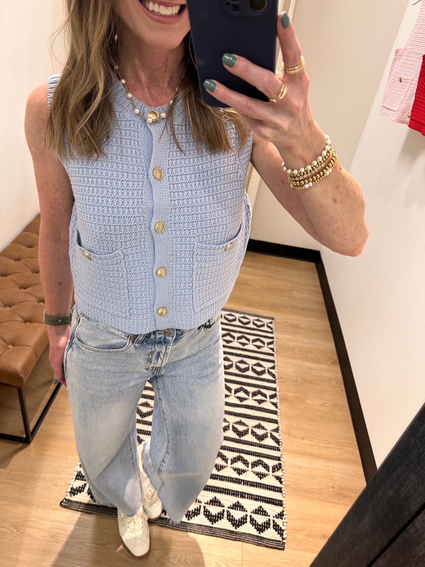 Etta Vest Top- Ice Blue