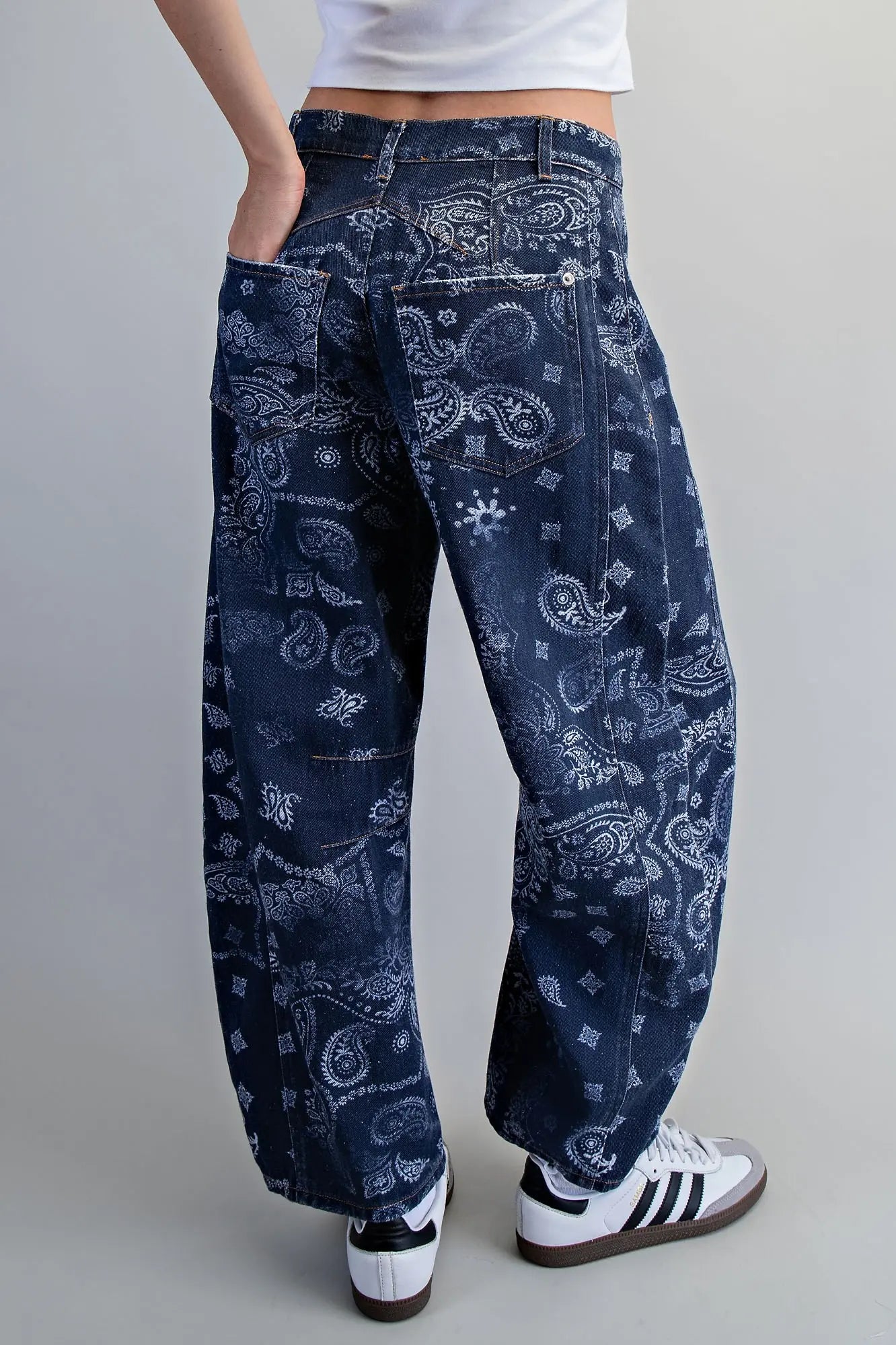 Paisley Printed Barrel Jeans
