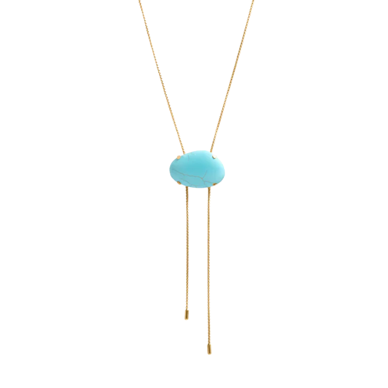 Turqouise Stone Bolo Necklace- Gold