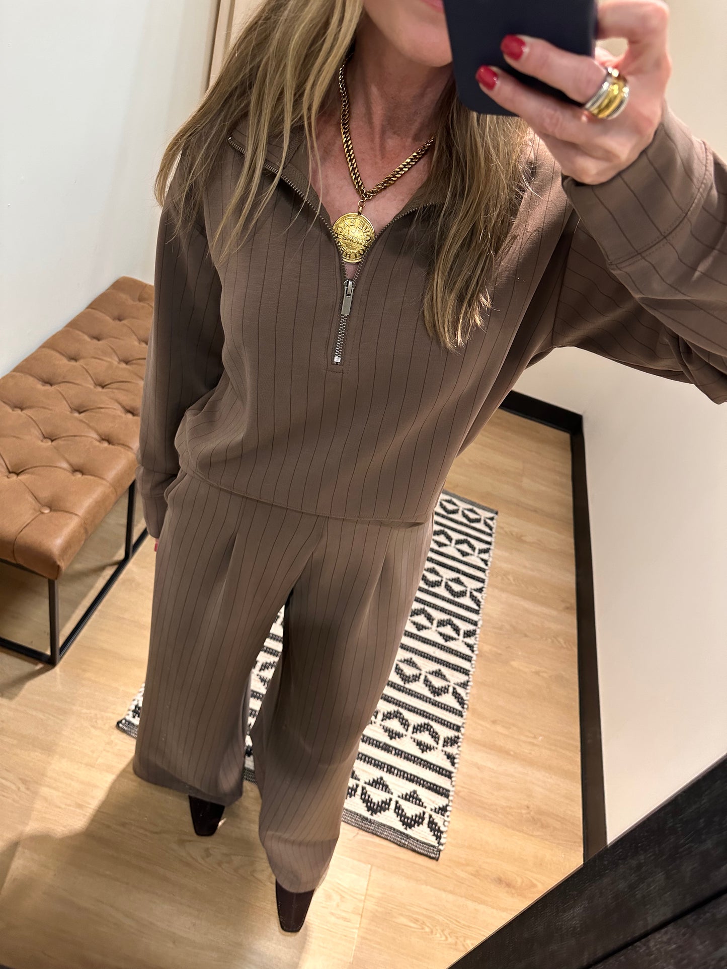 Taupe with Brown Stripe Quarter Zip