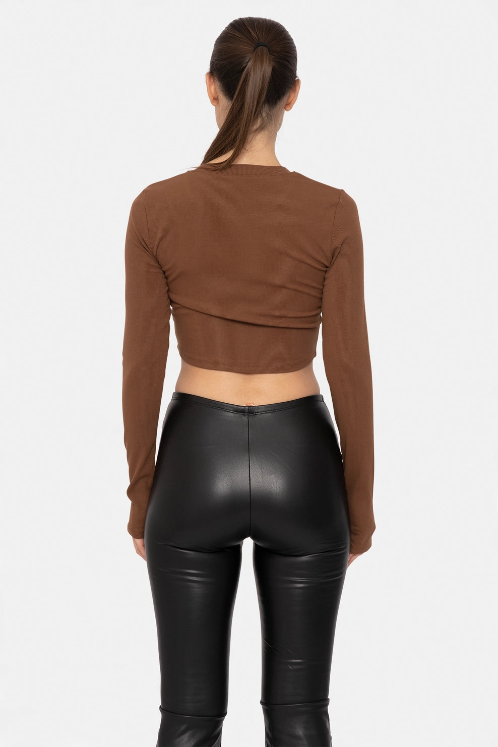 Mia Ribbed Crop Top- Dusty Cocoa