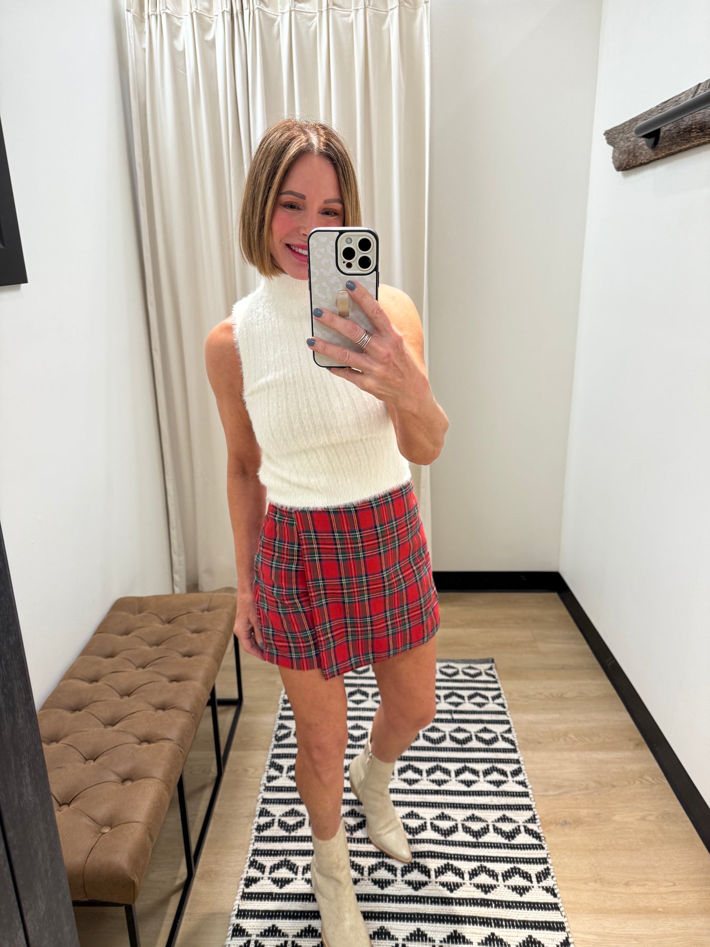 Molly Plaid Holiday Skort- Red