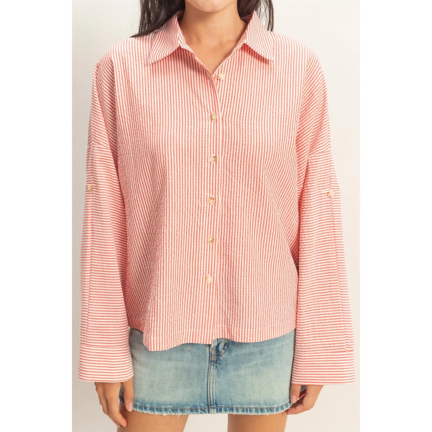 Reece Stripe Button-Up- Red
