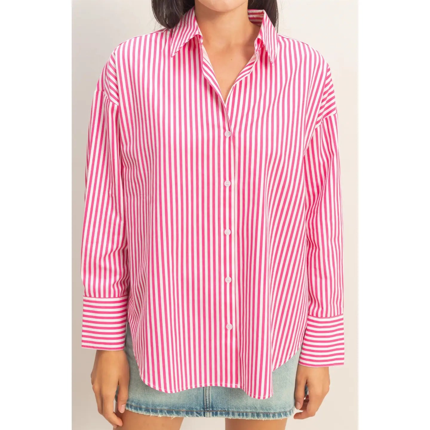Alyssa Stripe Button-Up- Pink