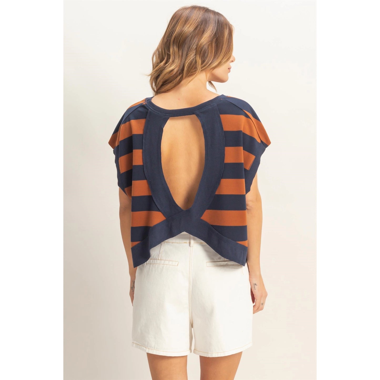 Levi Stripe Boxy Top- Brown