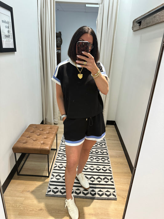 Jenny Stripe Trim Short Set- Black