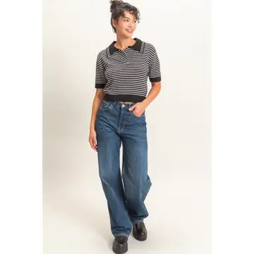 Janie Striped Knit Top- Black
