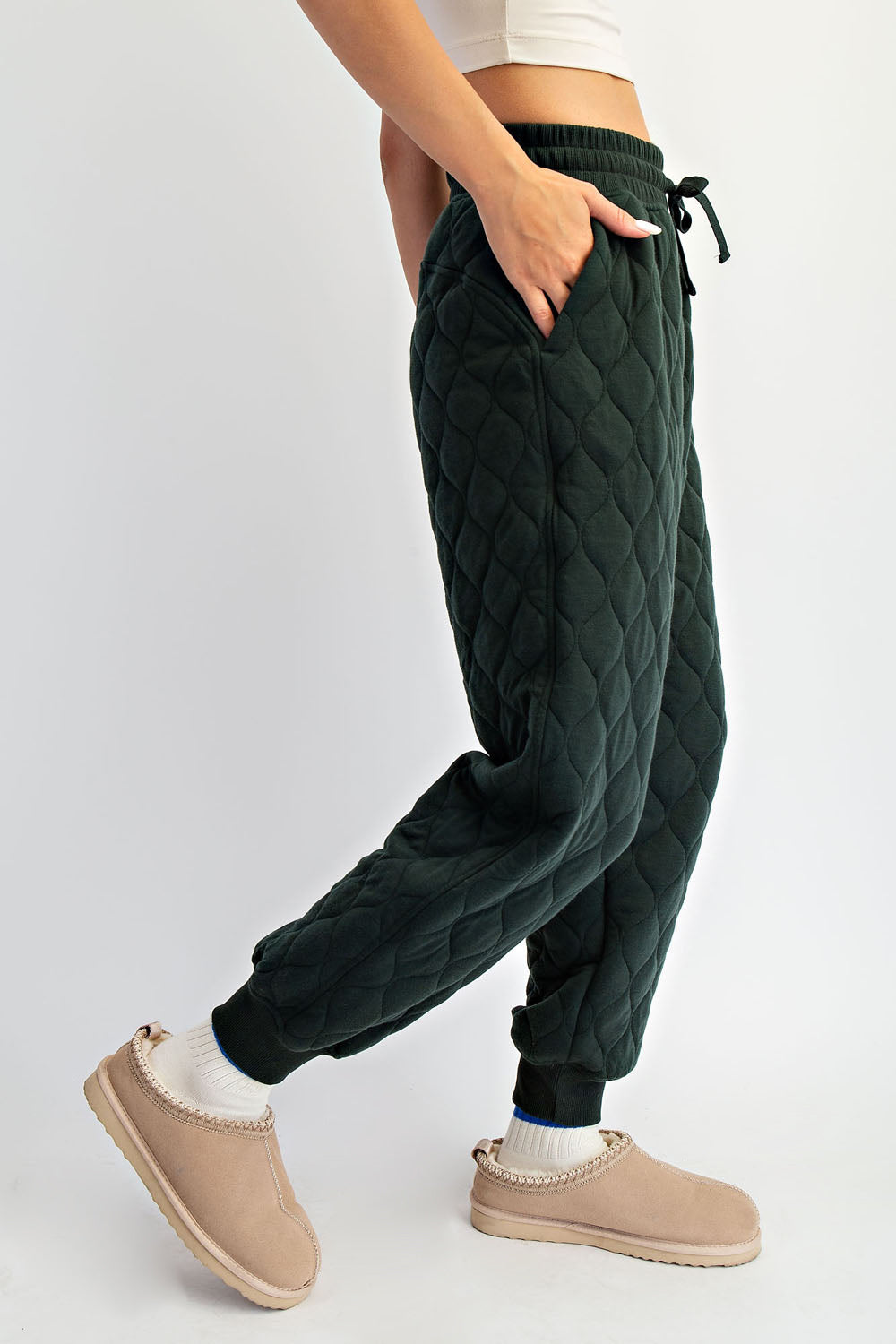 Lucy Quilted Jogger Pant- Regency Green