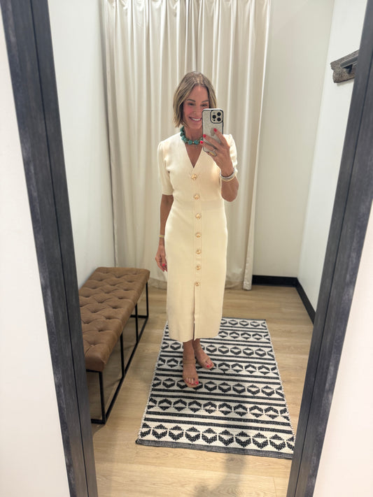 Tiffany Ribbed Short Sleeve Dress- Ivory