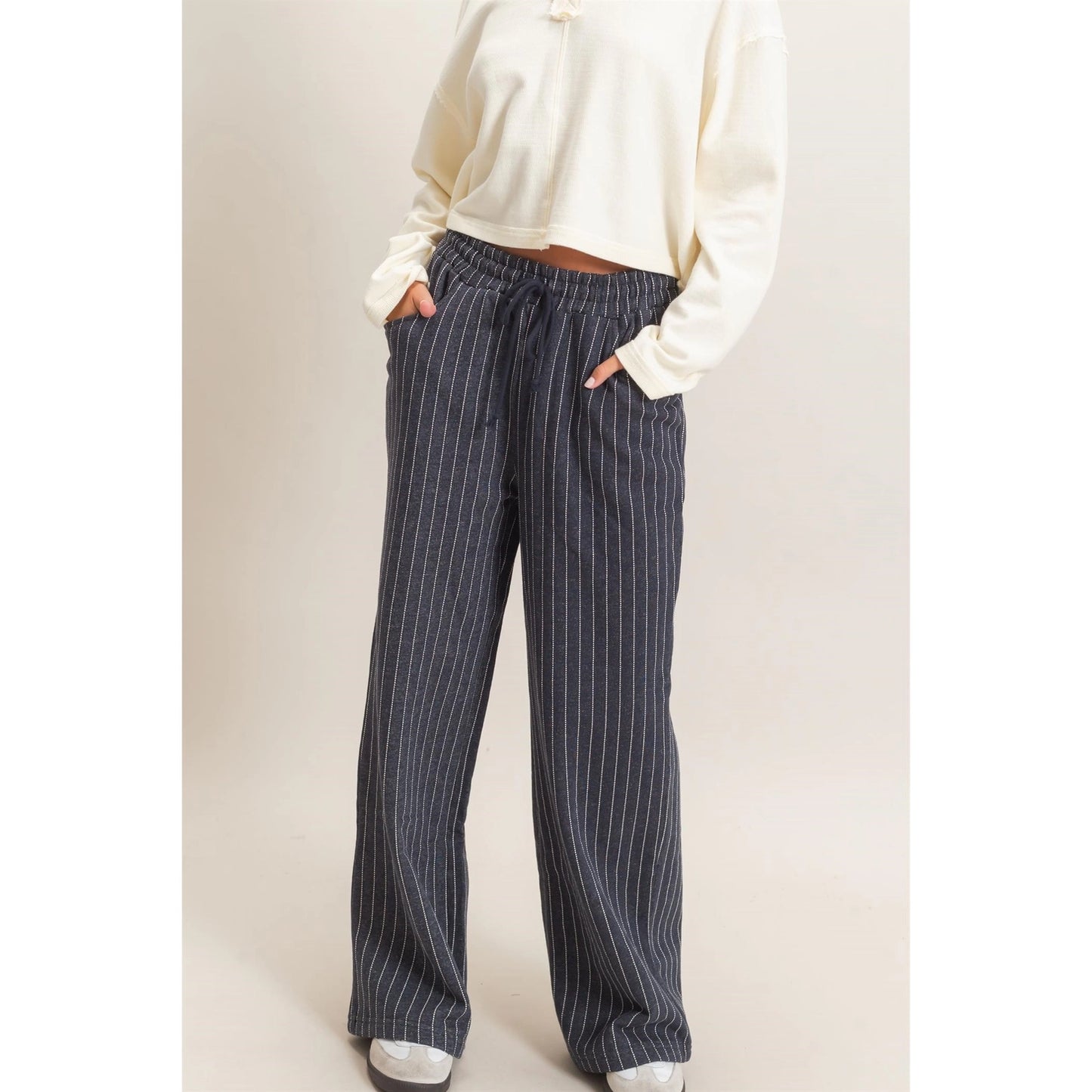 Teagan Pinstripe Pant- Navy