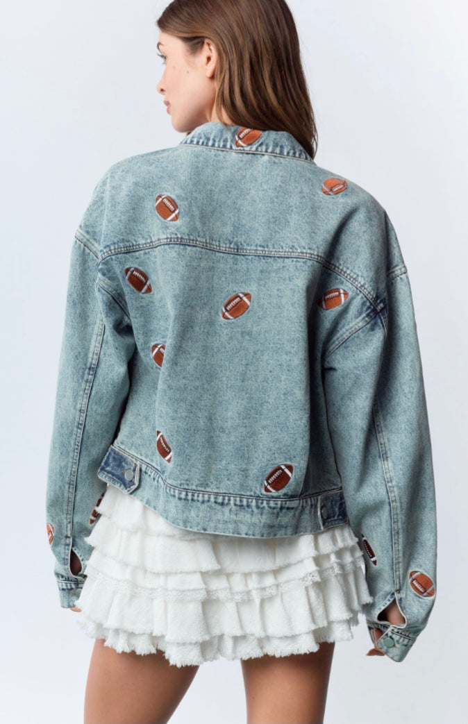 Football Embroidered Denim Jacket