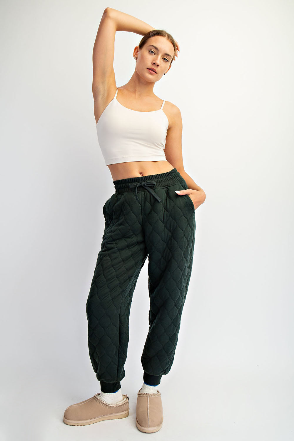 Lucy Quilted Jogger Pant- Regency Green