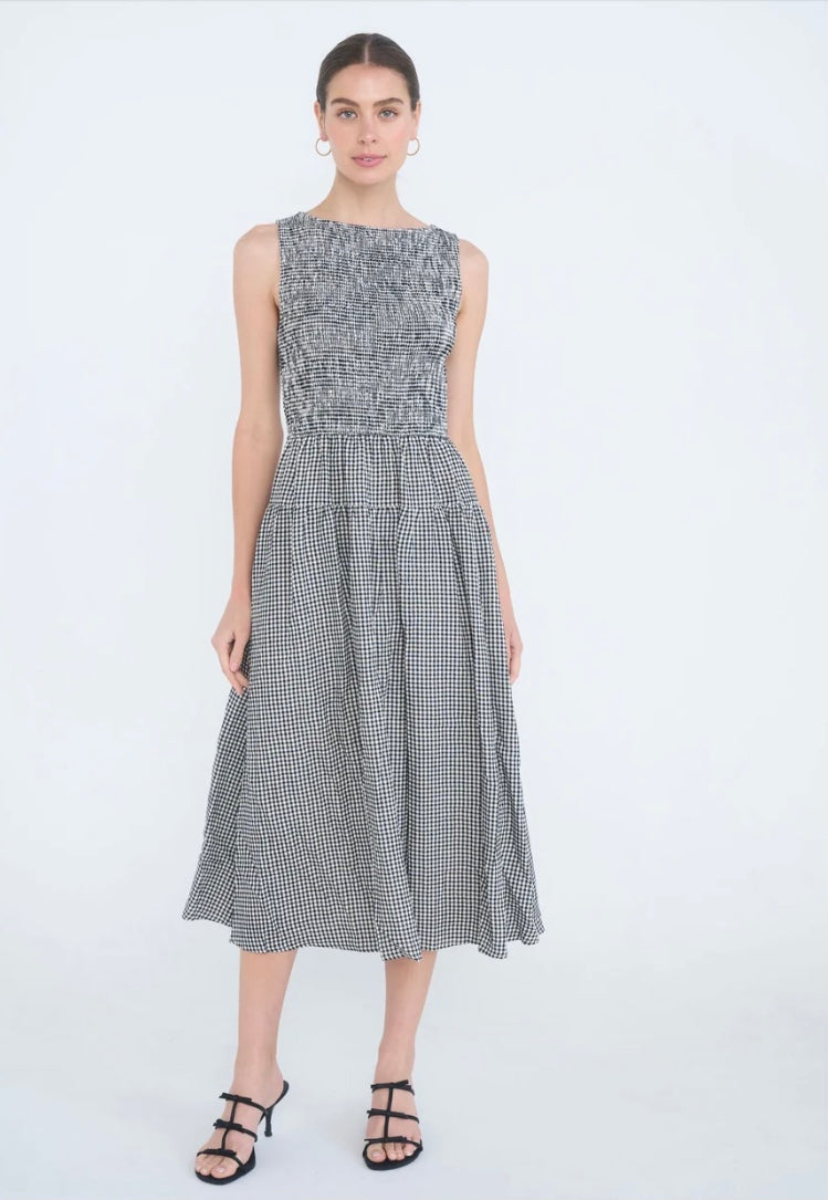 Gigi Smocked Gingham Dress- Black
